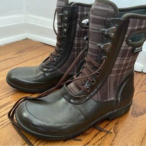 Bogs Sidney Green Brown Plaid Neo Tech Lite Waterproof Lace Up Boots